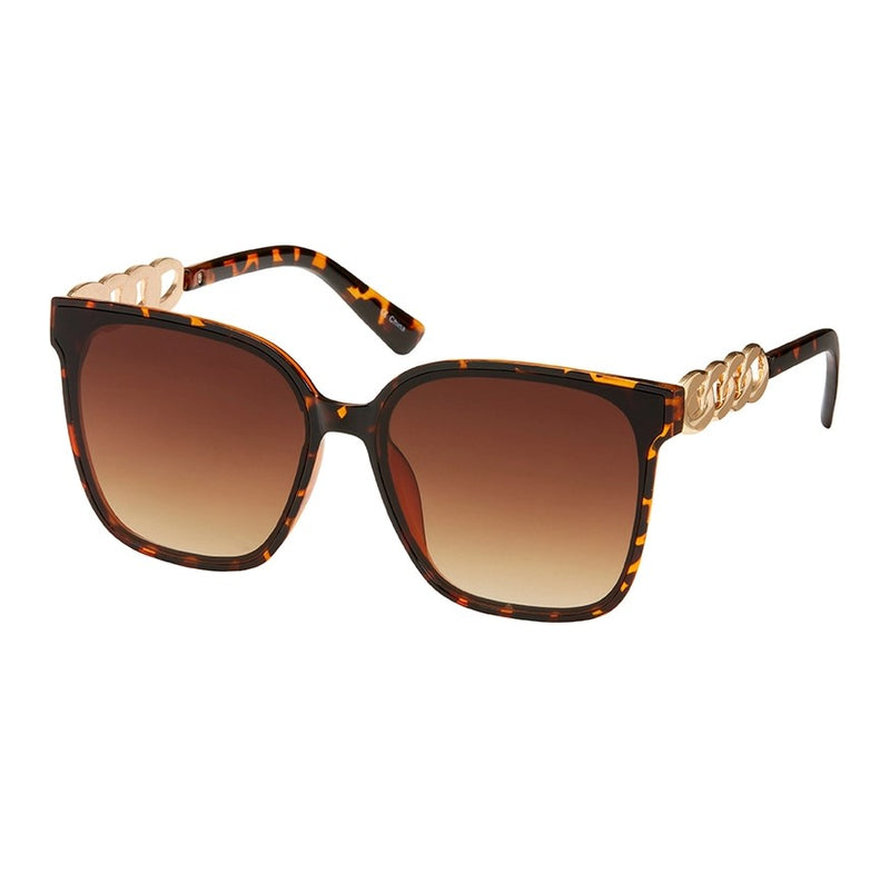 Jade Oversize Sunglasses - Tortoise Frame/Gold Link Accent/Gradient Brown Lens