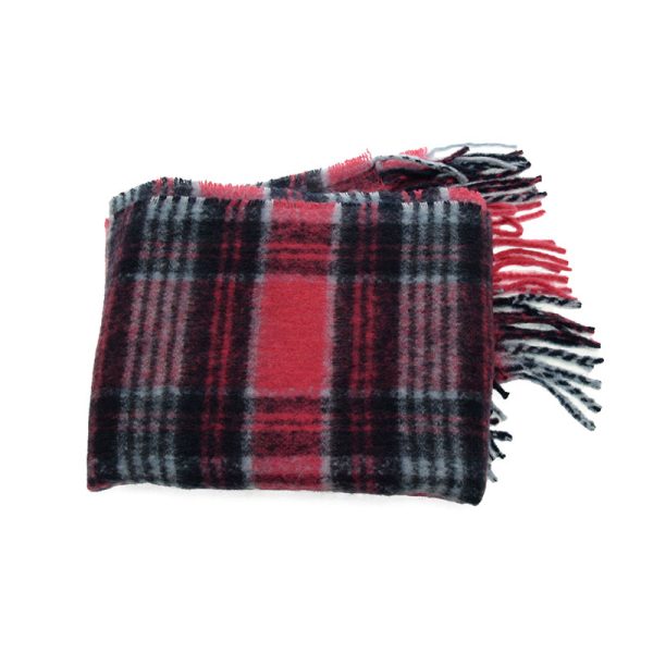 Magenta Tartan Plaid Fringe Scarf