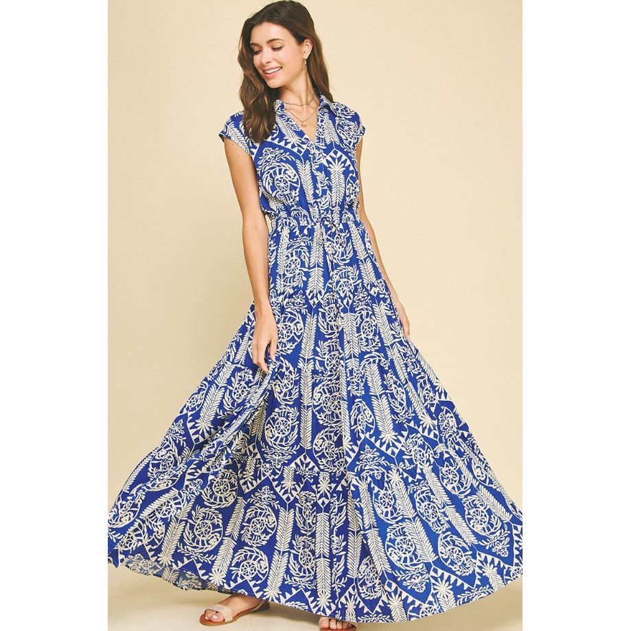 Natalie Jungle Print Tiered Maxi Dress - Blue