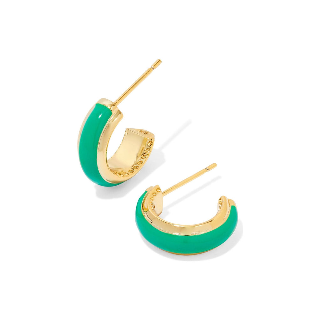 KENDRA SCOTT AINSLEY HUGGIE EARRINGS GOLD GREEN ENAMEL