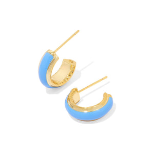 KENDRA SCOTT AINSLEY HUGGIE EARRINGS GOLD LIGHT BLUE ENAMEL