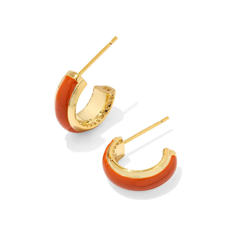 KENDRA SCOTT AINSLEY HUGGIE EARRINGS GOLD ORANGE ENAMEL