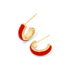 KENDRA SCOTT AINSLEY HUGGIE EARRINGS GOLD RED ENAMEL