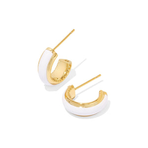 KENDRA SCOTT AINSLEY HUGGIE EARRINGS GOLD WHITE ENAMEL