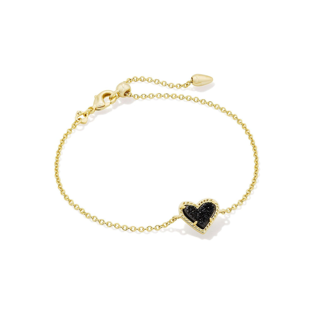 KENDRA SCOTT ARI HEART DELICATE CHAIN BRACELET GOLD BLACK DRUSY