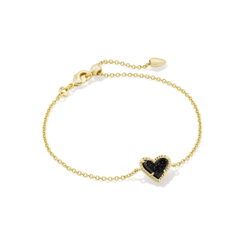 KENDRA SCOTT ARI HEART DELICATE CHAIN BRACELET GOLD BLACK DRUSY