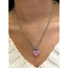 KENDRA SCOTT ARI HEART ENAMEL FRAME LINK AND CHAIN NECKLACE SILVER PINK IRIDESCENT GLITTER GLASS