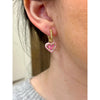 KENDRA SCOTT ARI HEART ENAMEL FRAME HUGGIE EARRINGS GOLD PINK IRIDESCENT GLITTER GLASS