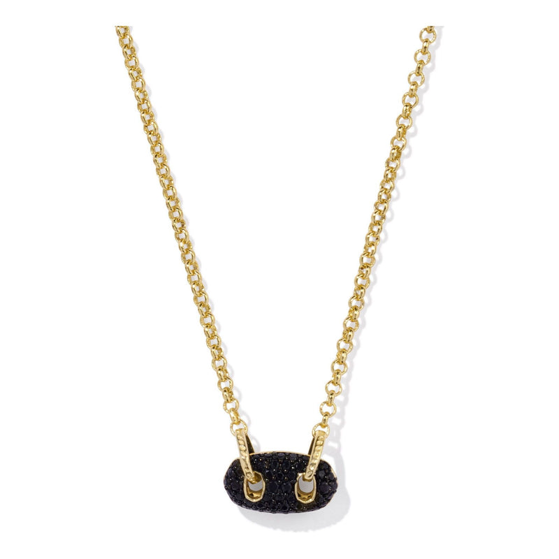 KENDRA SCOTT BAILEY PAVE SHORT PENDANT NECKLACE GOLD BLACK CRYSTAL