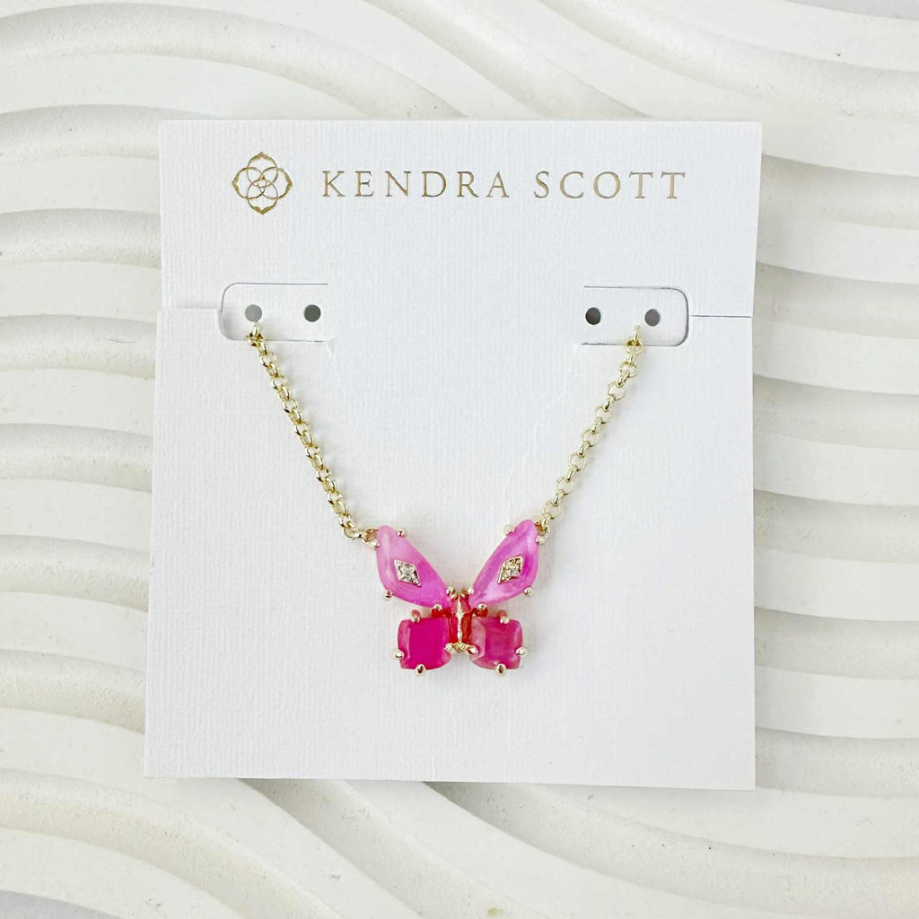 KENDRA SCOTT BIANCA BUTTERFLY SHORT PENDANT NECKLACE GOLD PINK MIX