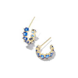 KENDRA SCOTT CAILIN CRYSTAL HUGGIE EARRINGS GOLD BLUE CRYSTAL