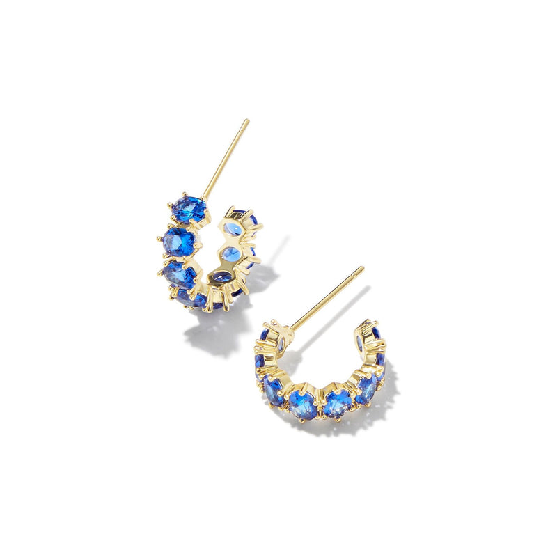 KENDRA SCOTT CAILIN CRYSTAL HUGGIE EARRINGS GOLD BLUE CRYSTAL