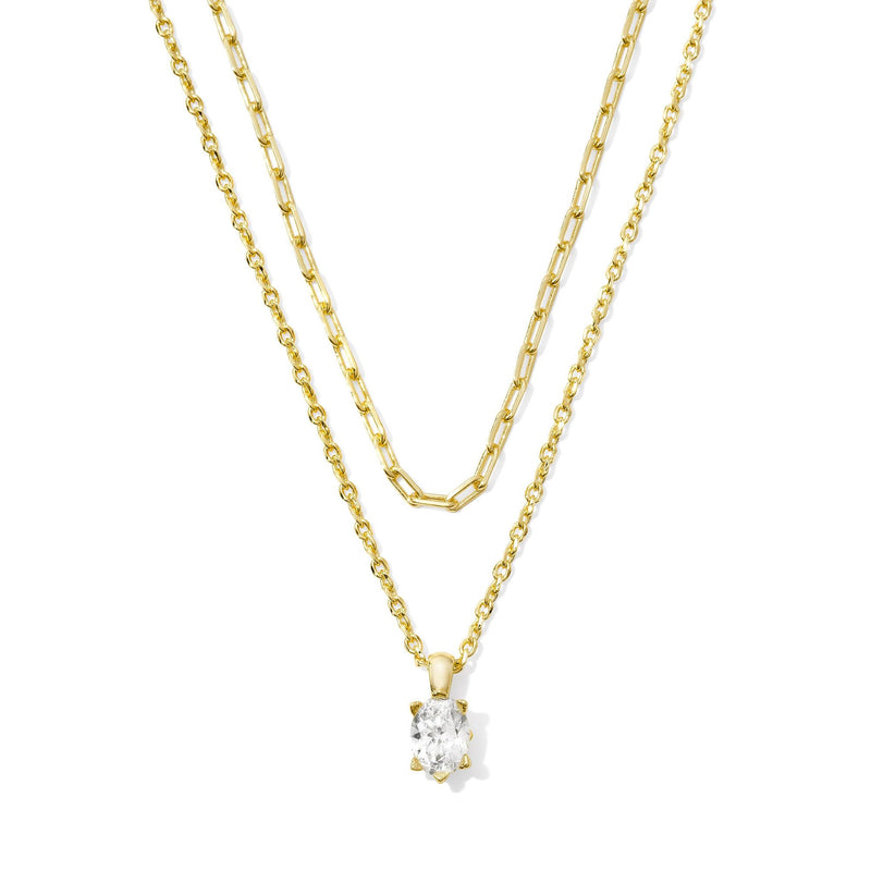 KENDRA SCOTT CAILIN MULTI STRAND NECKLACE GOLD WHITE CRYSTAL