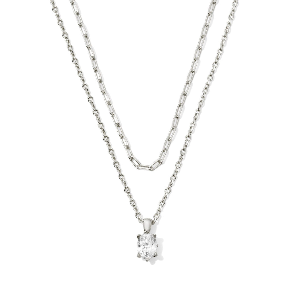 KENDRA SCOTT CAILIN MULTI STRAND NECKLACE SILVER WHITE CRYSTAL