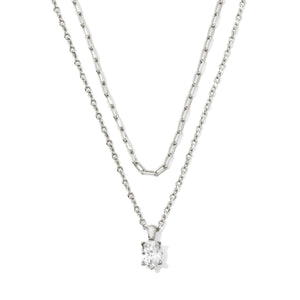 KENDRA SCOTT CAILIN MULTI STRAND NECKLACE SILVER WHITE CRYSTAL