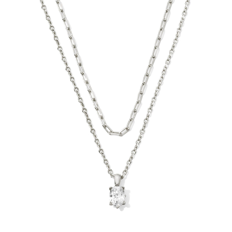 KENDRA SCOTT CAILIN MULTI STRAND NECKLACE SILVER WHITE CRYSTAL
