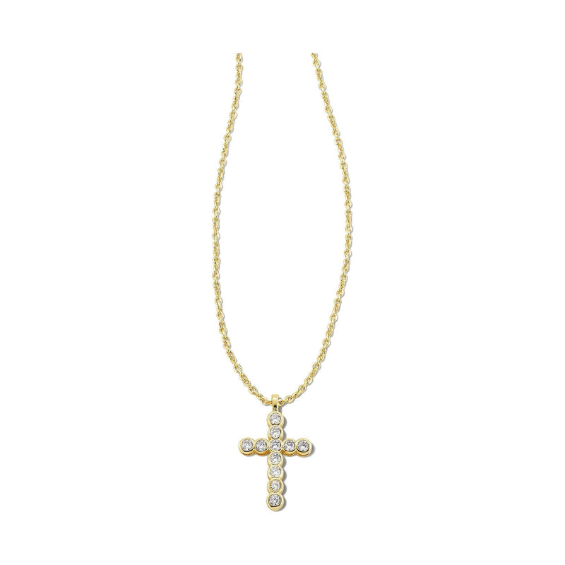 KENDRA SCOTT CROSS CRYSTAL PENDANT NECKLACE GOLD WHITE CRYSTAL