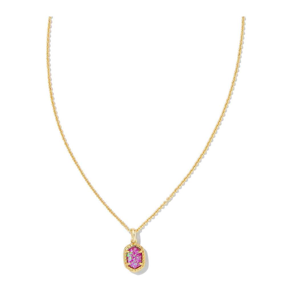 KENDRA SCOTT DAPHNE FRAMED SHORT PENDANT NECKLACE GOLD MAGENTA KYOCERA OPAL