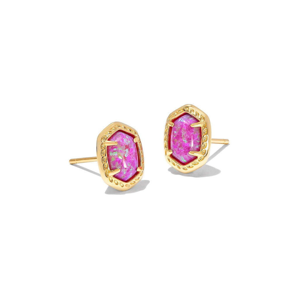 KENDRA SCOTT DAPHNE FRAMED STUD EARRINGS GOLD MAGENTA KYOCERA OPAL