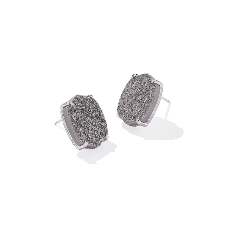 KENDRA SCOTT DAPHNE LARGE STUD EARRINGS SILVER PLATINUM DRUSY