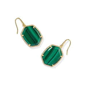 KENDRA SCOTT DAPHNE PAVE FRAME DROP EARRINGS GOLD GREEN MALACHITE