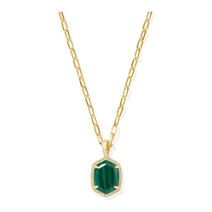 KENDRA SCOTT DAPHNE PAVE FRAME SHORT PENDANT NECKLACE GOLD GREEN MALACHITE