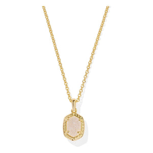 KENDRA SCOTT DAPHNE PAVE FRAME SHORT PENDANT NECKLACE GOLD IRIDESCENT DRUSY