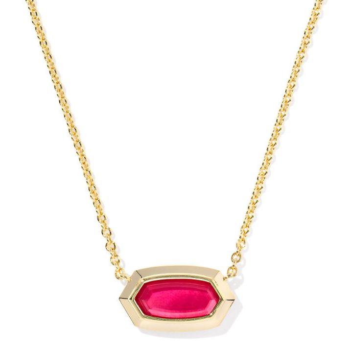 KENDRA SCOTT ELISA BEZEL SHORT PENDANT NECKLACE GOLD CARMINE RED ILLUSION