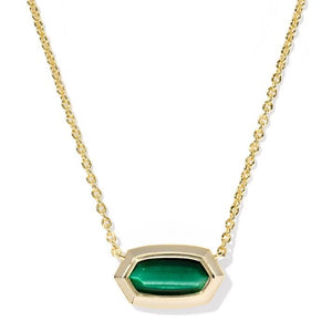 KENDRA SCOTT ELISA BEZEL SHORT PENDANT NECKLACE GOLD GREEN TIGERS EYE