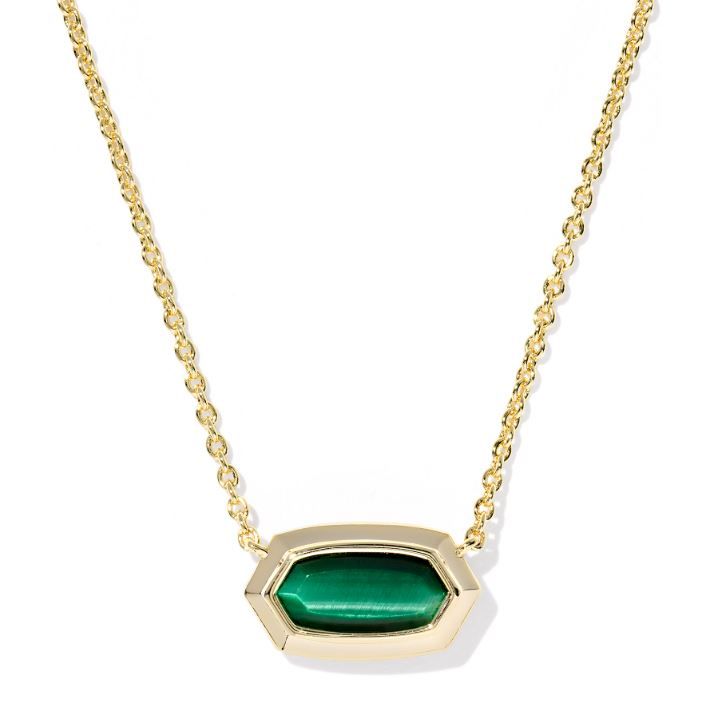 KENDRA SCOTT ELISA BEZEL SHORT PENDANT NECKLACE GOLD GREEN TIGERS EYE