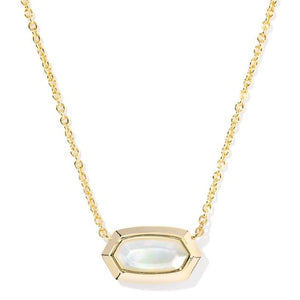 KENDRA SCOTT ELISA BEZEL SHORT PENDANT NECKLACE GOLD IVORY MOTHER OF PEARL