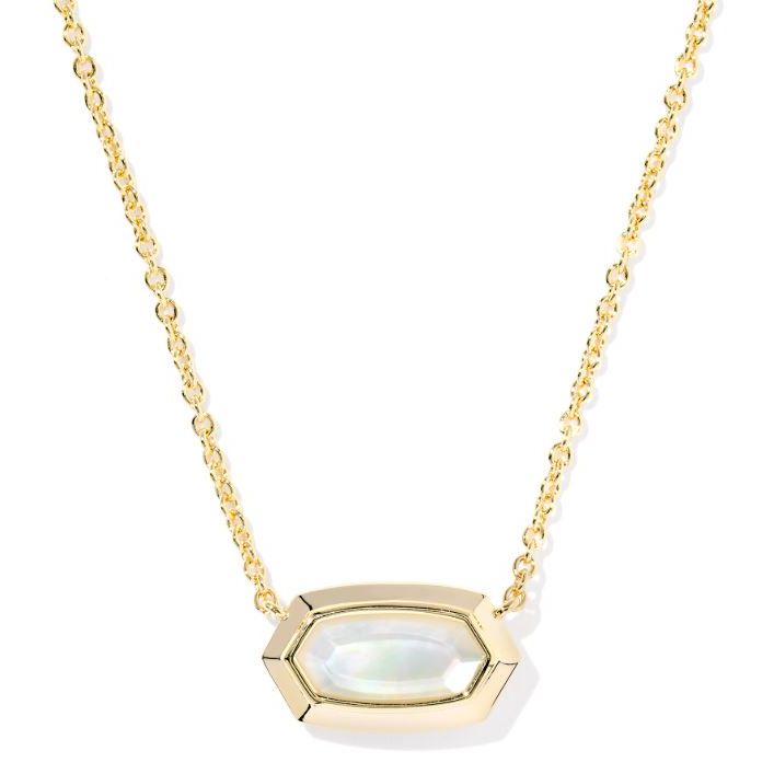 KENDRA SCOTT ELISA BEZEL SHORT PENDANT NECKLACE GOLD IVORY MOTHER OF PEARL