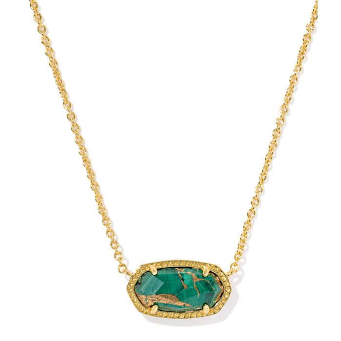 KENDRA SCOTT ELISA PENDANT NECKLACE GOLD BRONZE VEINED GREEN MALACHITE
