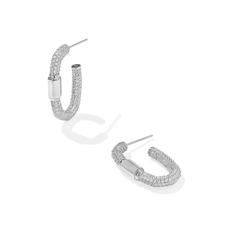 KENDRA SCOTT EMERY HOOP EARRINGS SILVER WHITE CRYSTAL