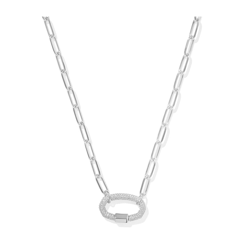 KENDRA SCOTT EMERY LINK AND CHAIN NECKLACE SILVER WHITE CRYSTAL