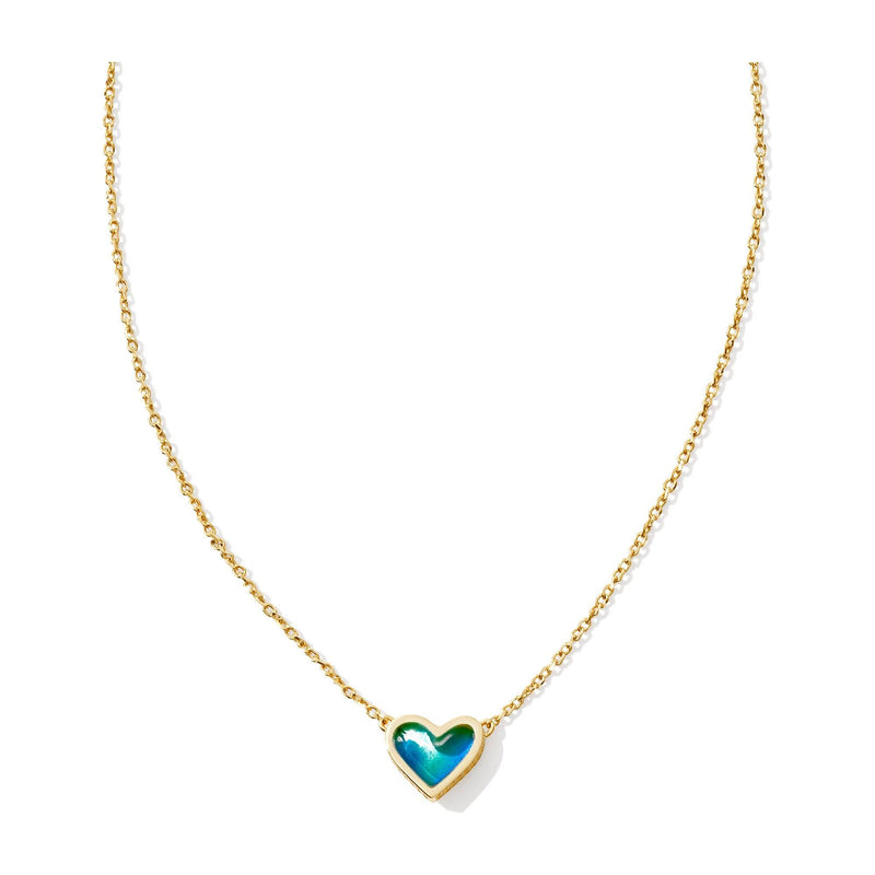 KENDRA SCOTT FRAMED ARI HEART SHORT PENDANT NECKLACE GOLD MOOD STONE