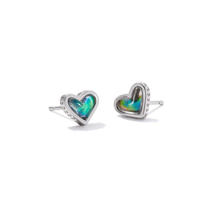 KENDRA SCOTT FRAMED ARI HEART STUD EARRINGS SILVER MOOD STONE