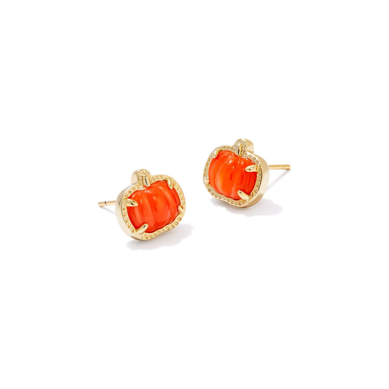 KENDRA SCOTT PUMPKIN STUD EARRINGS GOLD ORANGE MOTHER OF PEARL