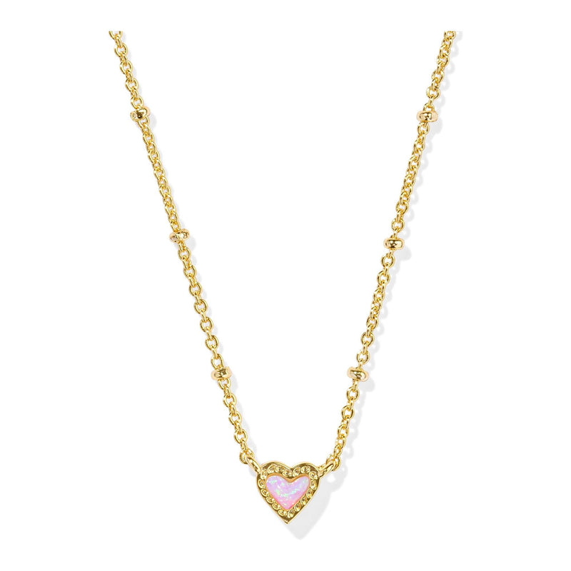 KENDRA SCOTT MINI ARI HEART SATELLITE SHORT PENDANT NECKLACE GOLD BUBBLEGUM PINK KYOCERA OPAL