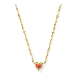 KENDRA SCOTT MINI ARI HEART SATELLITE SHORT PENDANT NECKLACE GOLD RED KYOCERA OPAL