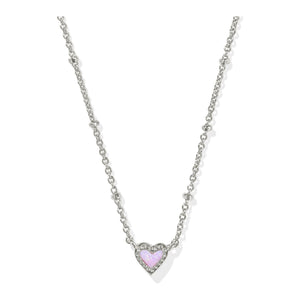 KENDRA SCOTT MINI ARI HEART SATELLITE SHORT PENDANT NECKLACE SILVER BUBBLEGUM PINK KYOCERA OPAL