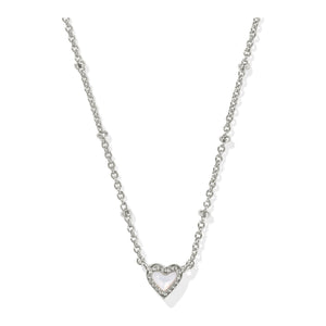 KENDRA SCOTT MINI ARI HEART SATELLITE SHORT PENDANT NECKLACE SILVER IVORY MOTHER OF PEARL