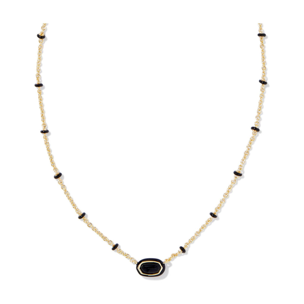 KENDRA SCOTT MINI ELISA ENAMEL FRAME SHORT PENDANT NECKLACE GOLD BLACK AGATE