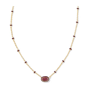 KENDRA SCOTT MINI ELISA ENAMEL FRAME SHORT PENDANT NECKLACE GOLD MAROON MAGNESITE