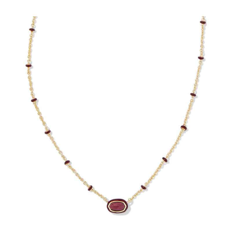 KENDRA SCOTT MINI ELISA ENAMEL FRAME SHORT PENDANT NECKLACE GOLD MAROON MAGNESITE