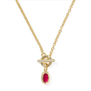 KENDRA SCOTT MINI ELISA TOGGLE SHORT PENDANT NECKLACE GOLD CARMINE RED ILLUSION
