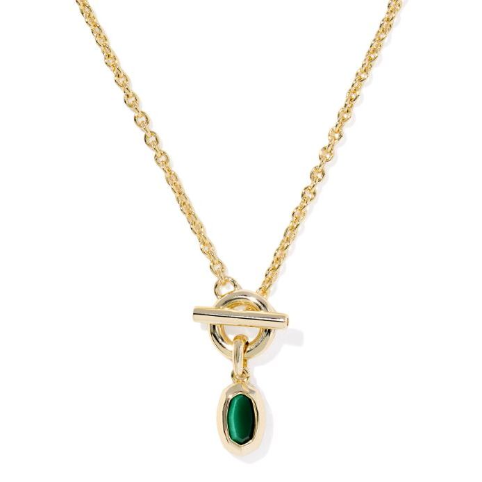 KENDRA SCOTT MINI ELISA TOGGLE SHORT PENDANT NECKLACE GOLD GREEN TIGERS EYE