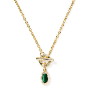 KENDRA SCOTT MINI ELISA TOGGLE SHORT PENDANT NECKLACE GOLD GREEN TIGERS EYE