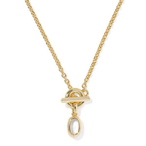 Gold necklace with a pendant on a white background