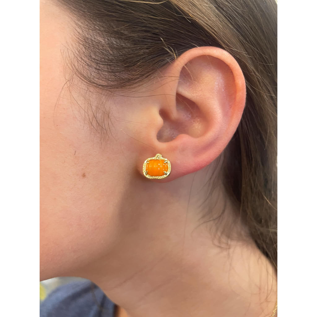 KENDRA SCOTT PUMPKIN STUD EARRINGS GOLD ORANGE MOTHER OF PEARL